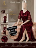 Luxury Bridal Nightwear Gown – Soft Silk Jersey (Maroon) | Free Size | Art 14